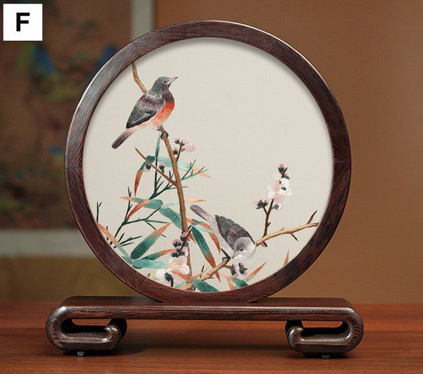 Silk Embroidered Ornament, Traditional Chinese Suzhou Flower and Birds Embroidery Ornaments, Exclusive Business Presents, Creative Birthday Gift, Premium Souvenir-Grace Painting Crafts