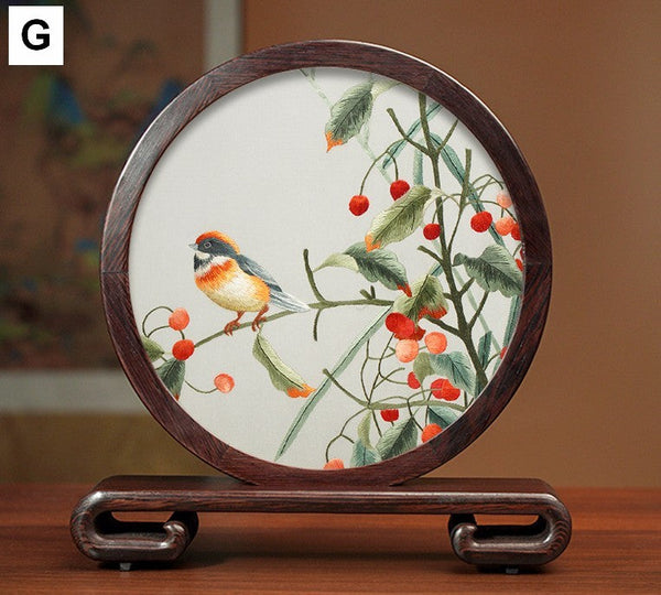 Silk Embroidered Ornament, Traditional Chinese Suzhou Flower and Birds Embroidery Ornaments, Exclusive Business Presents, Creative Birthday Gift, Premium Souvenir-Grace Painting Crafts