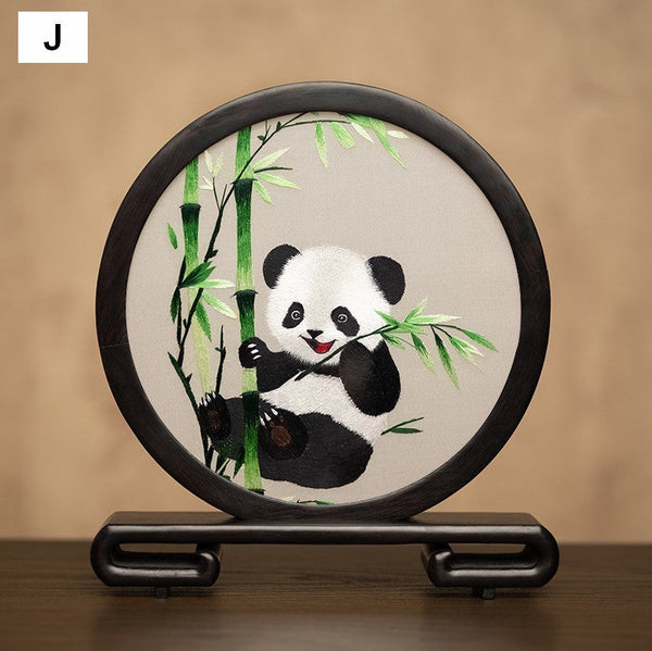 Unique Birthday Gift, Exclusive Business Present Panda Embroidered Decor, Traditional Chinese Suzhou Embroidery Ornament, Premium Souvenir-Grace Painting Crafts