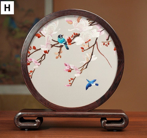 Silk Embroidered Ornament, Traditional Chinese Suzhou Flower and Birds Embroidery Ornaments, Exclusive Business Presents, Creative Birthday Gift, Premium Souvenir-Grace Painting Crafts