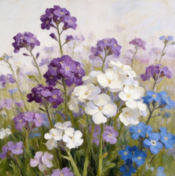 Hand Painted Canvas Art, Small Canvas Artwork, Purple and White Forget-me-nots Blooming Wild, Buy Small Artwork Online, Still Life Painting, Original Flower Paintings-Grace Painting Crafts