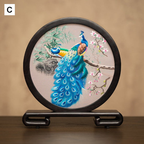 Traditional Chinese Suzhou Embroidery Ornament, Exclusive Business Present Peacock Embroidered Decor, Premium Souvenir, Unique Birthday Gift-Grace Painting Crafts