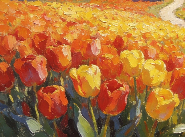 Original Oil Paintings, Village Amidst the Tulip Fields, Small Oil Paintings on Canvas, Small Canvas Paintings, Hand Painted Canvas Art, Simple Painting Ideas, Small Landscape Paintings-Grace Painting Crafts