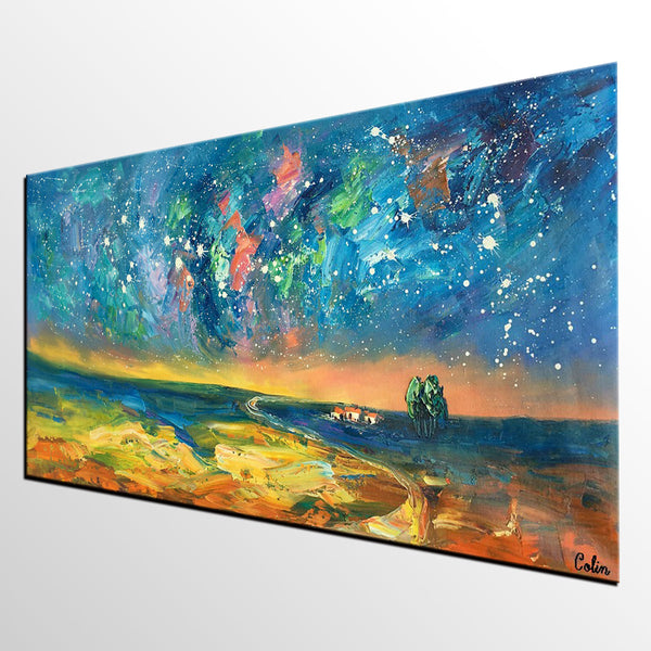 Abstract Landscape Paintings, Starry Night Sky Oil Painting, Landscape Canvas Paintings, Custom Original Oil Painting on Canvas-Grace Painting Crafts