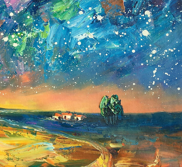 Abstract Landscape Paintings, Starry Night Sky Oil Painting, Landscape Canvas Paintings, Custom Original Oil Painting on Canvas-Grace Painting Crafts