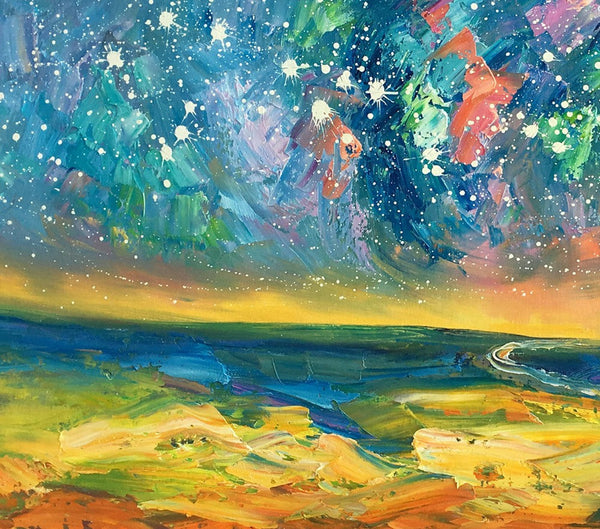 Abstract Landscape Paintings, Starry Night Sky Oil Painting, Landscape Canvas Paintings, Custom Original Oil Painting on Canvas-Grace Painting Crafts