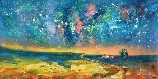 Abstract Landscape Paintings, Starry Night Sky Oil Painting, Landscape Canvas Paintings, Custom Original Oil Painting on Canvas-Grace Painting Crafts