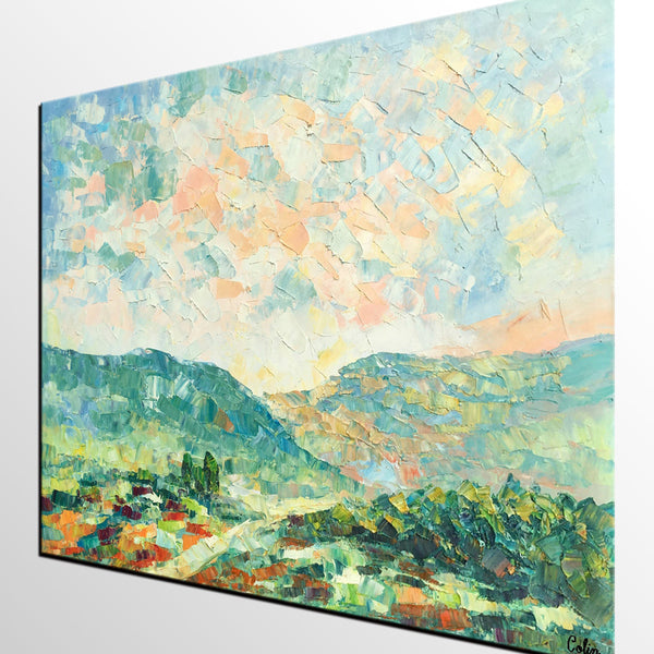 Mountain Landscape Canvas Paintings, Impasto Painting, Palette Knife Paintings, Original Landscape Art, Custom Large Painting for Bedroom-Grace Painting Crafts