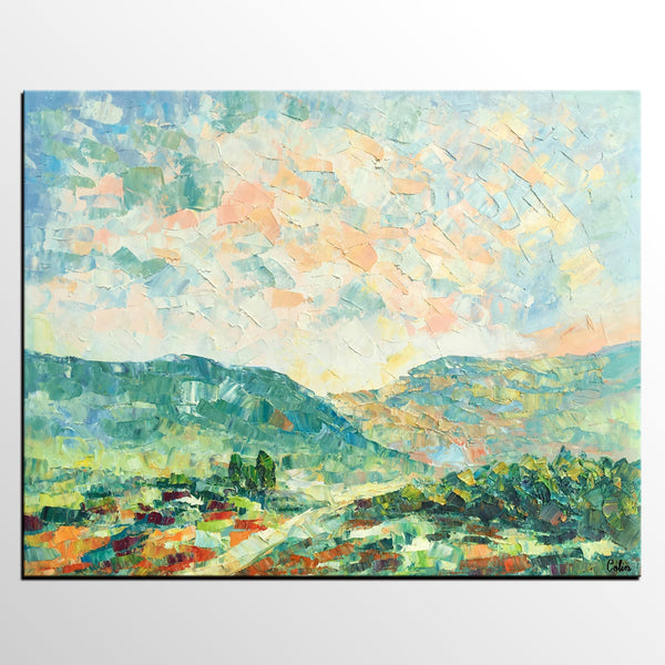 Mountain Landscape Canvas Paintings, Impasto Painting, Palette Knife Paintings, Original Landscape Art, Custom Large Painting for Bedroom-Grace Painting Crafts