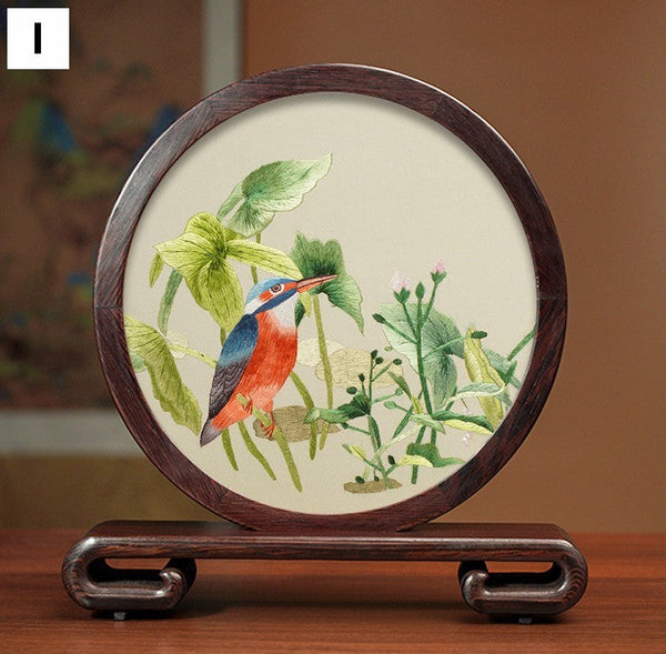 Silk Embroidered Ornament, Traditional Chinese Suzhou Flower and Birds Embroidery Ornaments, Exclusive Business Presents, Creative Birthday Gift, Premium Souvenir-Grace Painting Crafts
