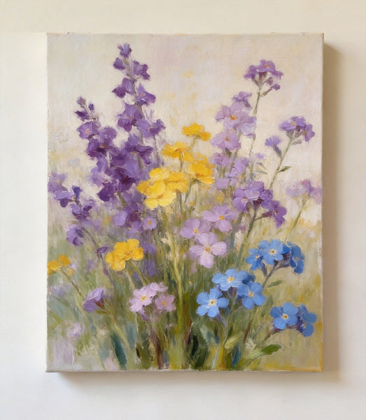 Wild Forget-me-nots in Full Bloom, Hand Painted Canvas Art, Original Flower Paintings, Small Canvas Wall Art Paintings, Buy Original Oil Paintings Online-Grace Painting Crafts