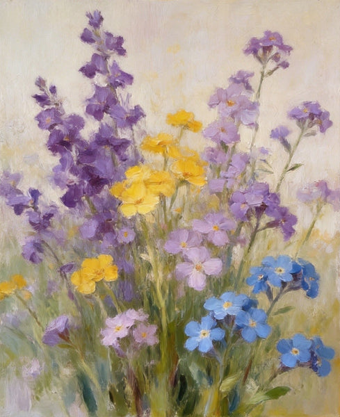 Wild Forget-me-nots in Full Bloom, Hand Painted Canvas Art, Original Flower Paintings, Small Canvas Wall Art Paintings, Buy Original Oil Paintings Online-Grace Painting Crafts