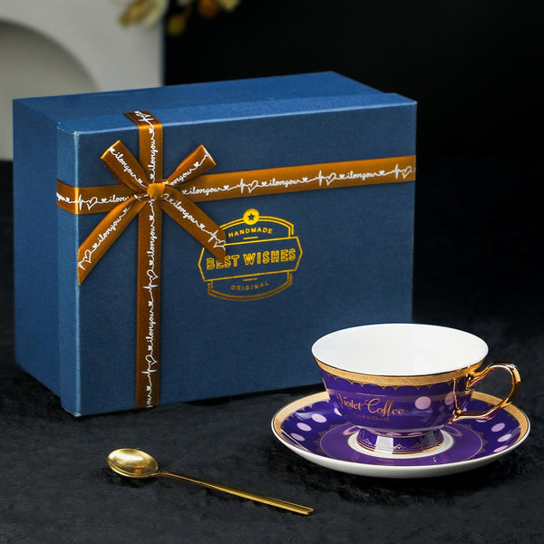 British Royal Tea Cup and Saucer Set in Gift Box, Ceramic Tea Cup and Saucer Set, Porcelain Coffee Cup with Saucer, Porcelain Tea Cup and Saucer Set-Grace Painting Crafts