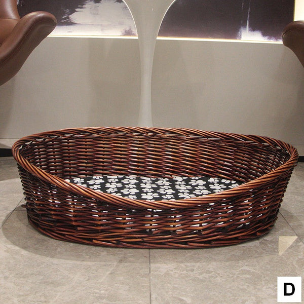 Natural Wicker Dog Bed with Washable Cushion for Indoor Cats and Dogs, Hand woven Rattan Cat Beds-Grace Painting Crafts