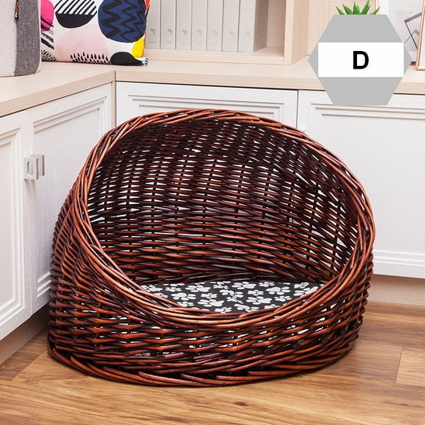 Natural Wicker Cat House Basket with Washable Cushion for Indoor Cats and Dogs, Hand woven Rattan Cat Bed-Grace Painting Crafts
