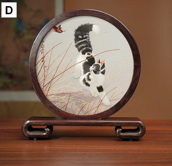 Unique Birthday Gift, Traditional Chinese Suzhou Kitten Embroidery Ornament, Lovely Kitty Cat Embroidered Decor, Premium Souvenir, Exclusive Business Present-Grace Painting Crafts