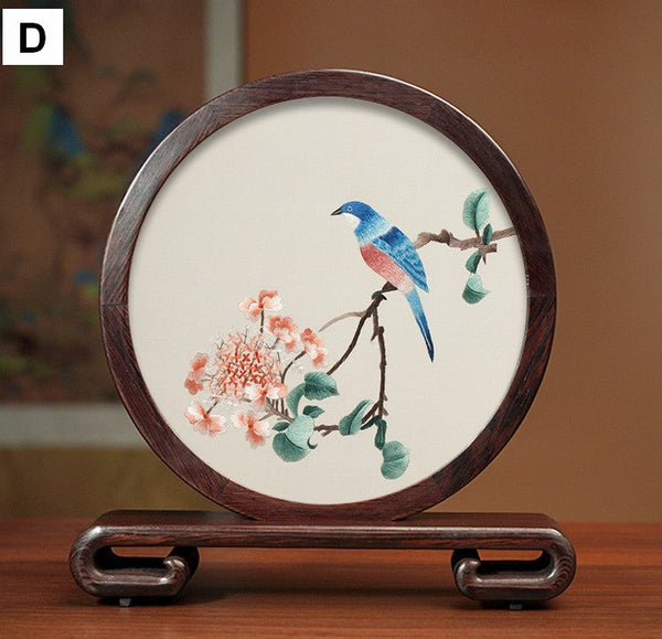 Unique Birthday Gift, Flower and Bird Embroidery Ornaments, Traditional Chinese Suzhou Silk Embroidered Ornament, Premium Souvenir, Exclusive Business Presents-Grace Painting Crafts