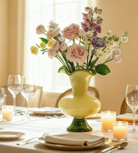 Contemporary Vase for Modern Home Decor, Unique Modern Glass Vase, Modern Glass Flower Vases, Handmade Liuli Vases, Centerpiece Vases on Table-Grace Painting Crafts
