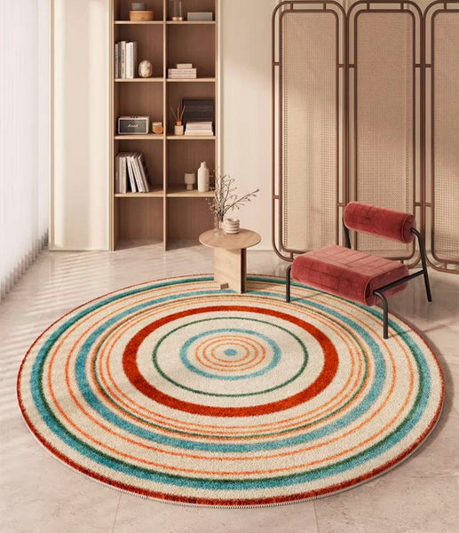 Abstract Contemporary Round Rugs, Geometric Modern Rugs for Bedroom, Thick Round Rugs for Dining Room, Modern Area Rugs under Coffee Table-Grace Painting Crafts