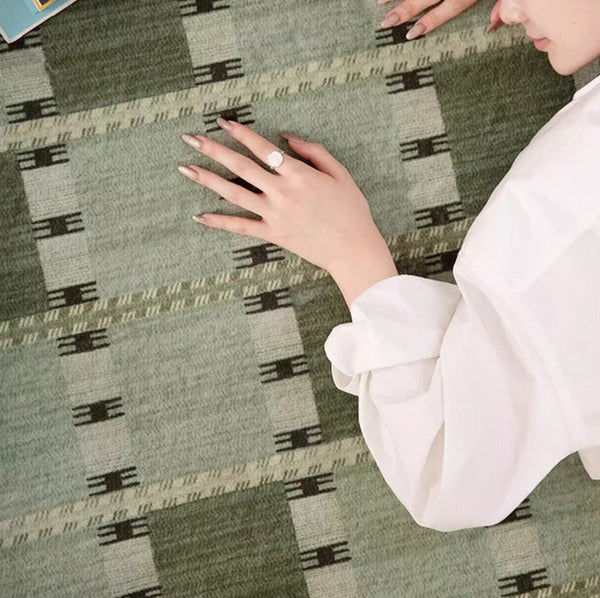 Contemporary Modern Rug for Living Room, Green Modern Area Rugs for Bedroom, Geometric Round Rugs for Dining Room, Circular Modern Rugs under Chairs