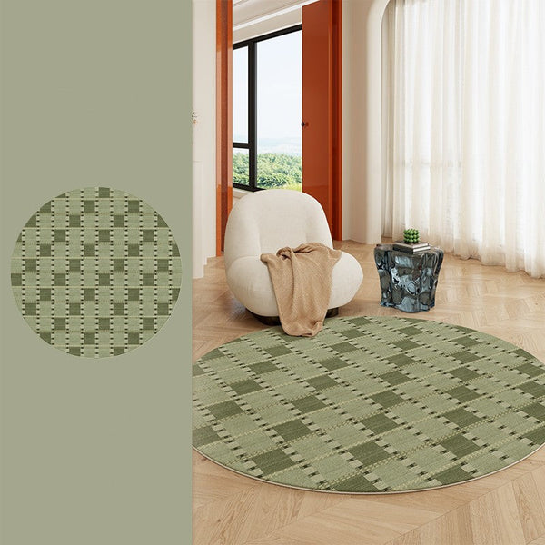 Contemporary Modern Rug for Living Room, Green Modern Area Rugs for Bedroom, Geometric Round Rugs for Dining Room, Circular Modern Rugs under Chairs