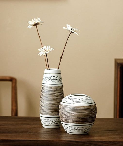 Large Flower Vase on Table, Modern Bouquet Flower Vases, Centerpiece on Dining Table, Handmade Pottery Flower Vases Urn, Water Holding Flower Vases-Grace Painting Crafts