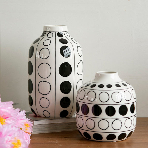 Ceramic Bud Vases, Black and White Polka Dot Flower Vase, Small Flower Vases on Table, Modern Porcelain Flower Vases, Handmade Water Holding Flower Vases-Grace Painting Crafts
