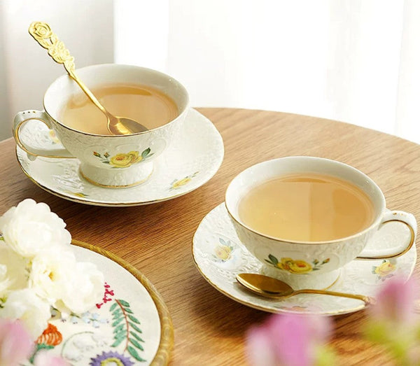 Ceramic Tea Cup with Saucer, Tea Cup Set, Vintage Tea Cup Set, Modern Ceramic Cups, European Tea Cup Set, Porcelain Tea Cups, Floral Tea Cup Set, Classic British Tea Cups, Elegant Tea Cup With Saucer-Grace Painting Crafts