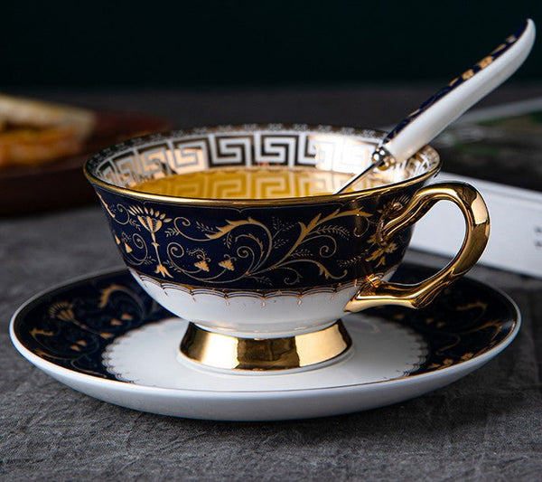 Porcelain Tea Cup Saucer Set, Unique Blue Tea Cup and Saucer in Gift Box, Royal Ceramic Cups, Elegant Ceramic Coffee Cups-Grace Painting Crafts