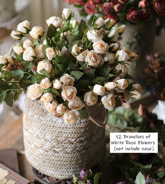Wedding Artificial Flowers, 12 Branches of White Rose Flowers, White Rose Flower in Vase, Real Touch Flowers, Simple Flower Arrangement Ideas for Home Decoration-Grace Painting Crafts