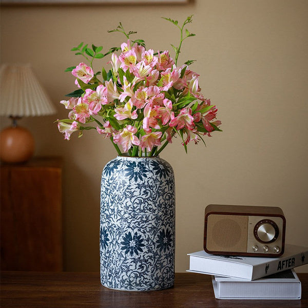 Vintage Bouquet Flower Vases, Centerpiece on Dining Table, Large Blue Flower Vase on Table, Handmade Porcelain Flower Vases Urn, Water Holding Flower Vases-Grace Painting Crafts