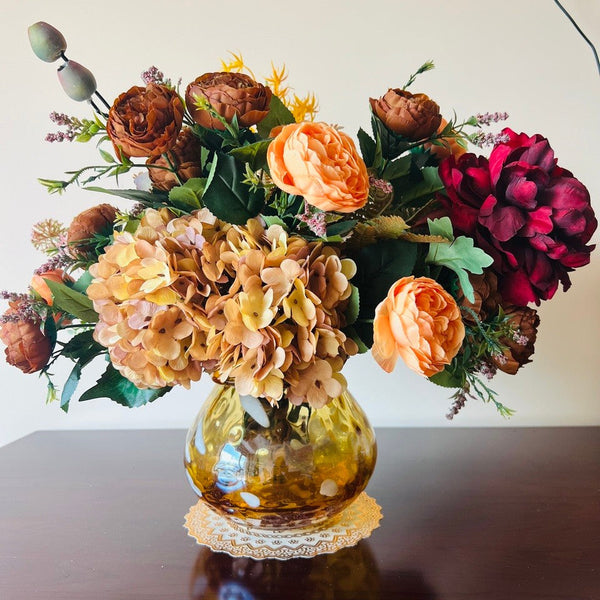 Large Bunch of Autumn Flowers Arrangement Interior Design, Peony Faux Silk Floral Bouquet Table Centerpiece, Modern Artificial Floral Arrangement for Bedroom-Grace Painting Crafts