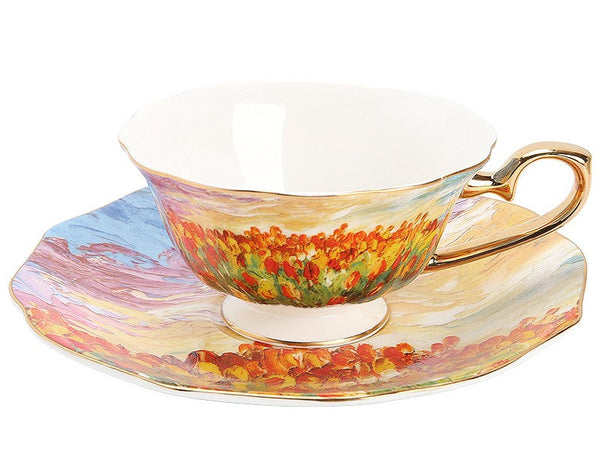 Elegant Ceramic Coffee Cups, Flower Field Vintage Porcelain Tea Cup Saucer Set, Unique British Tea Cup and Saucer in Gift Box, Royal Ceramic Cups-Grace Painting Crafts