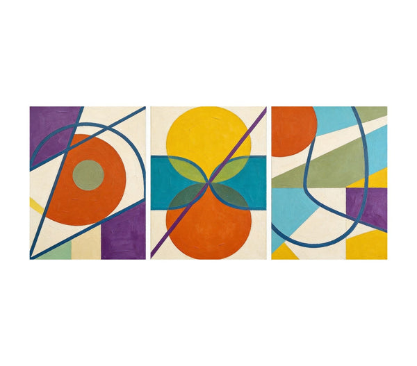 Abstract Paintings for Mid Century Modern Living Room, Multi Panel Canvas Art, Geometric Pattern Contemporary Artwork-Grace Painting Crafts