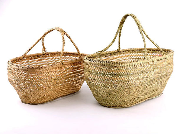 Picnic Food Basket with Handle, Large Natural Hand-woven Bamboo Basket, Lovely Bamboo Baskets for Vegetable, Natural Fruit Basket Kitchen Storage Baskets-Grace Painting Crafts