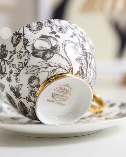 Elegant Flower Ceramic Cups, Unique Royal Coffee Cup and Saucer, Creative Porcelain Tea Cup Saucer Set, Beautiful British Tea Cups-Grace Painting Crafts