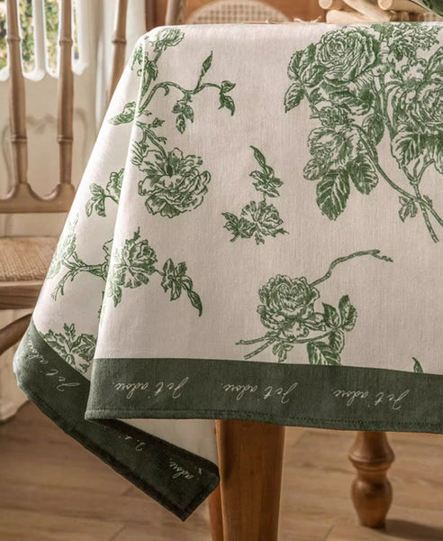 Chenille Flower Tablecloth for Dining Table, Elegant French Style Table Cover for Dining Room Table, Modern Rectangle Tablecloth for Oval Table-Grace Painting Crafts