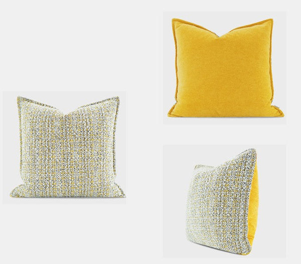 Contemporary Modern Sofa Pillows, Large Yellow Decorative Throw Pillows, Large Square Modern Throw Pillows for Couch, Simple Throw Pillow for Interior Design-Grace Painting Crafts