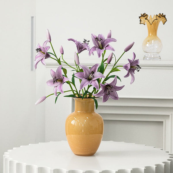Contemporary Vases for Modern Home Decor, Handmade Liuli Vases, Color Glaze Vase, Yellow Glass Bud Vases, Centerpiece Vases on Table-Grace Painting Crafts