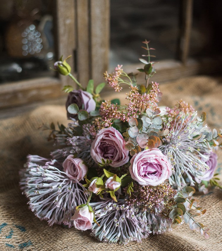 Modern Artificial Flowers for Home Decoration, Rose Flowers, Eucalyptus Globulus, Holly Leaf, Bedroom Flower Arrangement Ideas, Spring Flower Arrangement for Living Room-Grace Painting Crafts