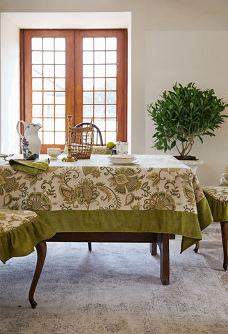 Extra Large Modern Tablecloth Ideas for Dining Room Table, Green Flower Pattern Table Cover for Kitchen, Outdoor Picnic Tablecloth, Rectangular Tablecloth for Round Table-Grace Painting Crafts