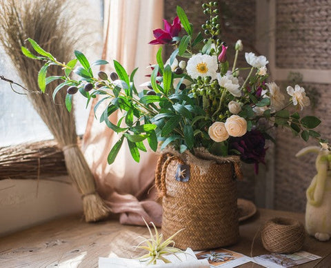 Clematis, Olive Branch, Sweet Alyssum, Corn poppy, Cranberry, Iceberg Rose Flowers, Unique Flower Arrangement for Home Decoration, Beautiful Artificial Flowers for Living Room-Grace Painting Crafts