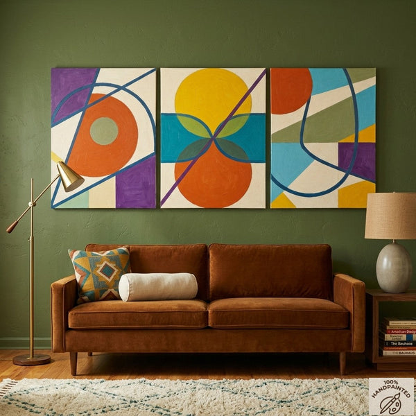 Abstract Paintings for Mid Century Modern Living Room, Multi Panel Canvas Art, Geometric Pattern Contemporary Artwork-Grace Painting Crafts