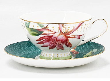 Lotus Flower Porcelain Tea Cup Sucer Set, Elegant Ceramic Coffee Cups, Beautiful British Tea Cups, Traditional English Tea Cups and Saucers-Grace Painting Crafts