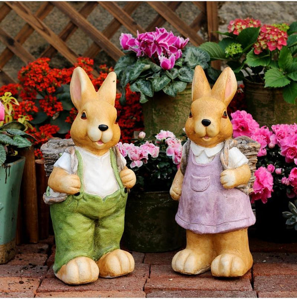 Garden Animal Statues, Large Garden Statues, Large Rabbit Statue for Garden, Bunny Flower Pot, Garden Ornament, Gardening Decoration Ideas-Grace Painting Crafts