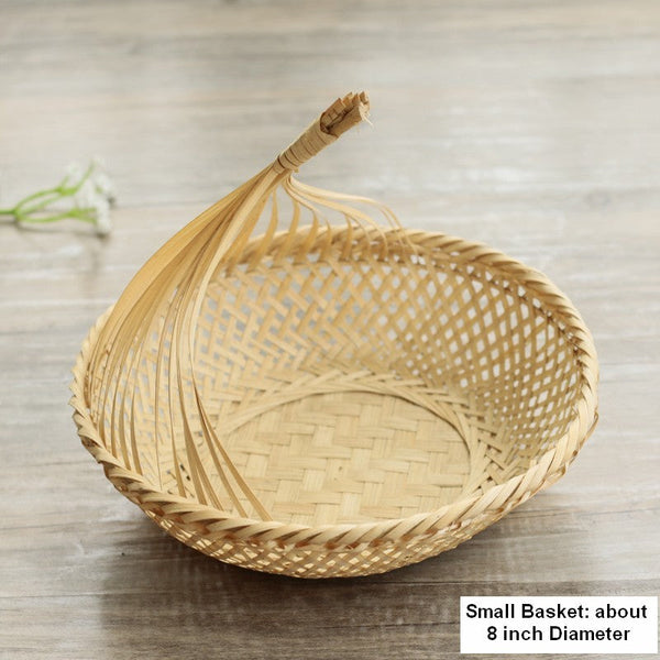 Lovely Cute Picnic Food Basket, Bamboo Basket for Food, Natural Fruit Basket Kitchen Storage Baskets, Natural Hand-woven Bamboo Basket-Grace Painting Crafts