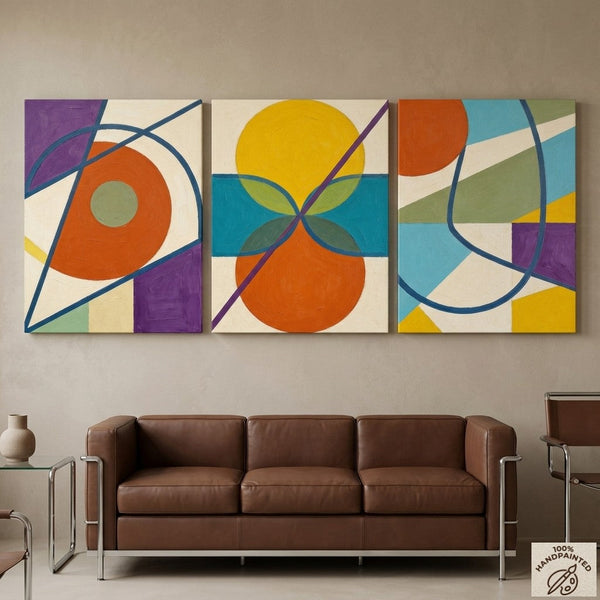 Abstract Paintings for Mid Century Modern Living Room, Multi Panel Canvas Art, Geometric Pattern Contemporary Artwork-Grace Painting Crafts