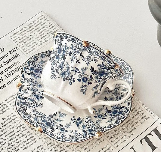 French Style China Porcelain Tea Cup Saucer Set, 7.8 oz Tea Cup and Saucers, Royal Ceramic Cups, Elegant Vintage Ceramic Coffee Cups for Traditional Afternoon Tea-Grace Painting Crafts