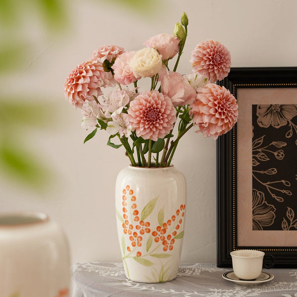 Porcelain Flower Vases, Large Flower Vases on Table, Dining Table Centerpiece, Ceramic Bouquet Vases, Handmade Water Holding Flower Vase-Grace Painting Crafts