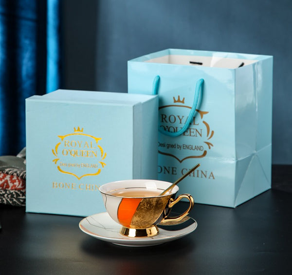 Elegant Royal Ceramic Coffee Cups, 6.8 oz Tea Cup and Saucer in Gift Box as Birthday Gift, Beautiful British Tea Cups, Creative Porcelain Tea Cup Set-Grace Painting Crafts